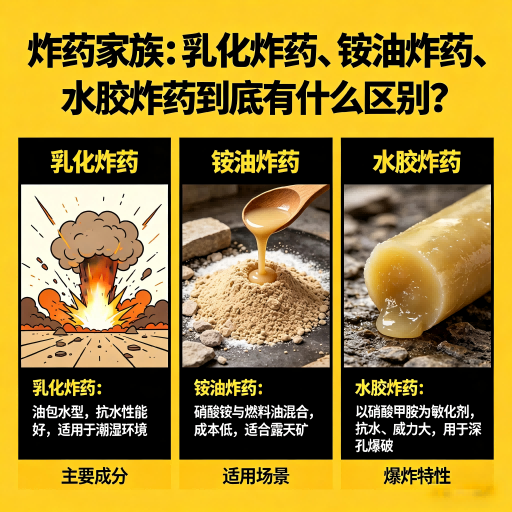 宁海炸药家族：乳化炸药、铵油炸药、水胶炸药到底有什么区别？